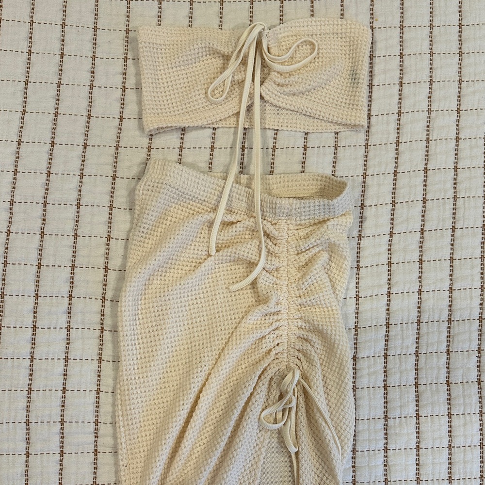 SHEIN Beige Waffle Knit Skirt Set